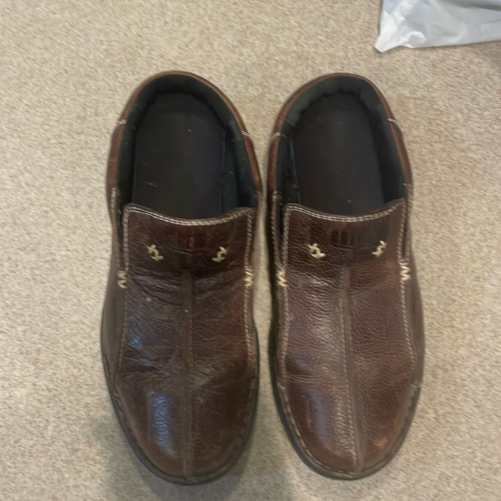 .men’s brown real leather Drew brand slip-ons size 14
